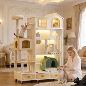 Villa per Gatti Multifunzionale Moderna e Traspirante per Soggiorno, Stabile e Durevole, Lussuosa Casa per Gatti in Legno con Doppia Porta - Product Image 1