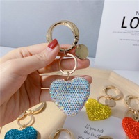 Porte-clés unisexe en forme de cœur diamanté, tendance, en métal, mignon, pour sacs d'école, avec strass en cristal, idéal pour les cadeaux - Vente en gros