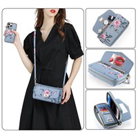 Étui RFID POLA à motifs floraux peints pour iPhone 18 Pro Promax 17 16 15 14 et Samsung, avec miroir, sac cosmétique et étui de téléphone