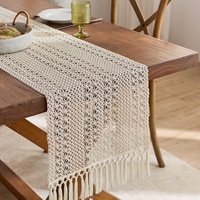 Chemin de table moderne en coton et lin tissé, motif ajouré simple, avec pompons, durable, lavable, pour la maison, l'hôtel, les banquets et les tables à manger
