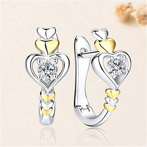 Orecchini romantici a forma di cuore bicolore in argento 925 placcato oro 18 carati con strass di cristallo rotondo, gioielli da sposa per donna - Product Image 3