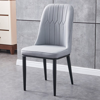Chaise de salle à manger de luxe à dossier haut matelassé vertical, revêtement en cuir gris clair, portable, pour bar à domicile, appartement, salon