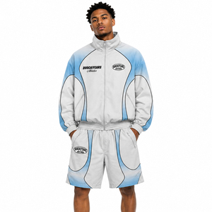 Survêtements DCY pour hommes, <span class=keywords><strong>bleu</strong></span> clair, noir et gris, coupe-vent à fermeture éclair intégrale, survêtement personnalisé pour hommes, marque privée - Product Image 1