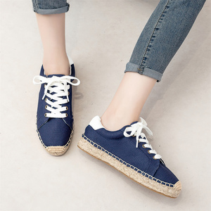 Zapatos de Lona Azul Marino Casuales de Moda para Mujer, Alpargatas con Cordones, <span class=keywords><strong>Zapatillas</strong></span> Antideslizantes para Mujer, Plataforma de Yute, Calzado Cómodo - Product Image 4