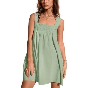 Fisoew Women's Summer Sleeveless Mini Dress Square Neck Elastic Waist Loose <b>Swing</b> Casual Dress - Product Image 1