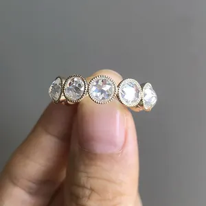 14K eternity 3/4 paved diamond white color 5mm rose cut moissanite diamond yellow gold fashion ring eternity band rings