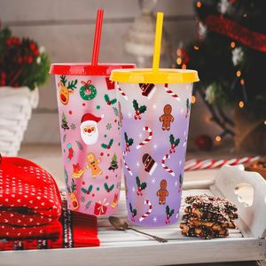 Christmas Theme 24oz Sublimation Custom Travel <b>Coffee</b> Mug Printed Logo Pattern Straw Tumbler Reusable Cold Drinks - Product Image 5