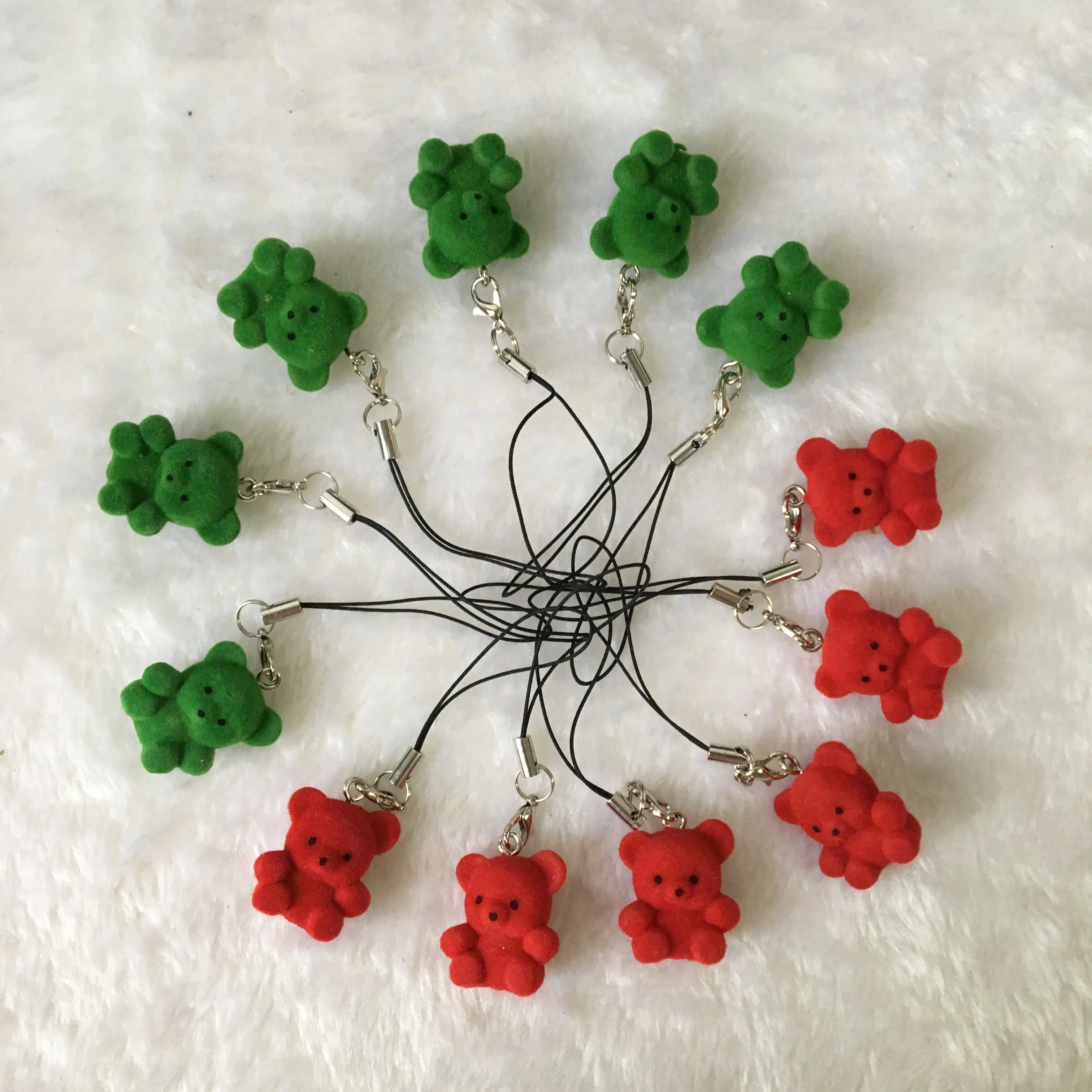 Рождественский цветной зеленый и красный Флокированный медведь с шагом, мультяшный плюшевый мишка, Флокированный медведь для детского дня рождения, украшение