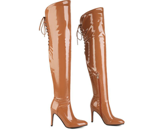 Stivali alti da donna con lacci, <span class=keywords><strong>a</strong></span> <span class=keywords><strong>punta</strong></span>, con tacco alto, lunghi, per performance, in camoscio, per danza jazz e palcoscenico - Product Image 3