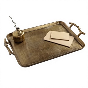 Retro Style Food <b>Serving</b> <b>Tray</b> With Branch Handles <b>Gold</b> Finish Wedding Party Table Decoration Decorative Luxury <b>Trays</b> Handmade - Product Image 1