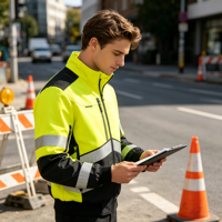 Veste de travail de sécurité réfléchissante haute visibilité, imperméable à capuche multi‑poches pour construction