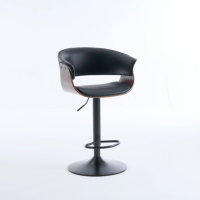 Tabouret de bar pivotant moderne en cuir PU européen avec pieds en bois courbé et métal pour la maison, le bureau, l'hôtel et la salle à manger