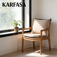 Fauteuil en bois de chêne massif KARFASA, style nordique moderne japonais, chaise de loisirs et d'étude, coussin moelleux, mobilier multifonctionnel pour la maison