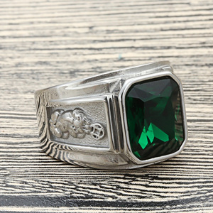Men's Titanium Steel Pixiu Mythical Beast <b>Ring</b> Green Stone Bezel Setting Retro Punk Style Jewelry Gift 27064 - Product Image 4