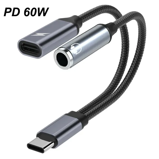 USB C to 3.5mm Audio Adapter 2-in-1 PD 60W Fast Charge Port Type C Aux Dongle Cable Brand New Condition DC Output Type C Adapter