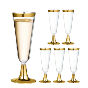 Flûtes à champagne en plastique transparent avec logo personnalisé, verres à vin jetables à bord doré pour les fêtes de <span class=keywords><strong>mariage</strong></span>, élégantes coupes à toast - Product Image 1