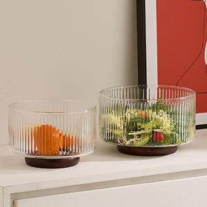 Frutero de Vidrio Blanco de Gran Capacidad con Rayas Verticales, Estilo Moderno, Técnica Pulida, Ideal para Sala de Estar, Tazón para Ensaladas, Frutero Decorativo - Product Image 3