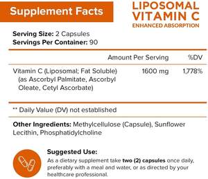 <span class=keywords><strong>Vitamina</strong></span> <span class=keywords><strong>C</strong></span> Liposomal 1600mg 180 <span class=keywords><strong>C</strong></span>ápsulas Alta Absorción Liposoluble VC Suplemento Antioxidante Apoyo al Sistema Inmunológico - Product Image 6