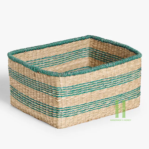 Cesta de Almacenamiento Rectangular Verde Natural, Ecológica, Hecha a Mano en Vietnam, de Mimbre, Moderna y Personalizable, con Capacidad de 3-6L, HNH Craft - Product Image 1