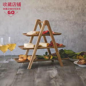 Three Tier Paulownia Wood Tray Rack Foldable For Hotel Food Serving - Product Image 1