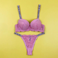 Ensemble soutien-gorge et culotte en nylon écologique avec armatures et dentelle sexy pour femme TJS178