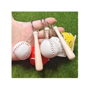 Baseball Bat Keychain Bulk Baseball Party Favors Boys Bat Baseball Glove Mini Keychain Accessories Sport Wooden Key Ring Boys
