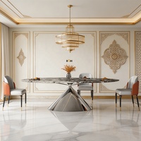 Mesa de Comedor de Mármol de Lujo con Base Cromada Pulida, Estilo Moderno para Hogar, Cocina, Hotel, Restaurante