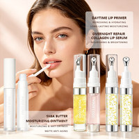Kit de Soins des Lèvres : Base de Teint Jour, Sérum au Collagène Nuit, Baume au Beurre de Karité, Tubes Roll-on Hydratants Longue Durée