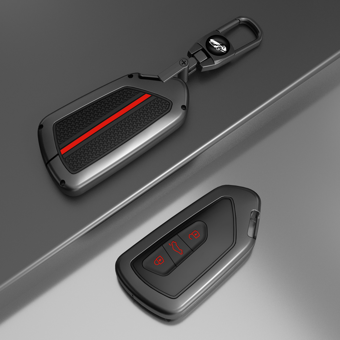 3 buttons-red + metal buckle