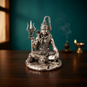 Statues de dieux en argent pur, sculpture religieuse plaquée argent du Dieu Shiva pour la décoration et la dévotion des temples domestiques - Product Image 4