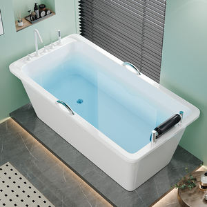 <span class=keywords><strong>Baignoire</strong></span> autoportante minimaliste moderne en acrylique blanc rectangulaire pour adultes pour la salle de bain avec robinet non inclus - Product Image 3