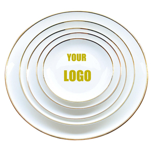 Vente en gros d'usine, ensembles de <span class=keywords><strong>vaisselle</strong></span> en <span class=keywords><strong>porcelaine</strong></span> de luxe à bord doré, pour mariage, assiettes rondes en céramique blanches - Product Image 1