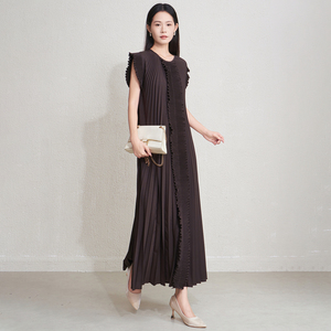 Abito Plissettato Primaverile Vintage di Alta Qualità, Vendita Diretta dalla Fabbrica, Nuovo Stile con Maniche Corte a Volant, Elegante e Casual - Product Image 3