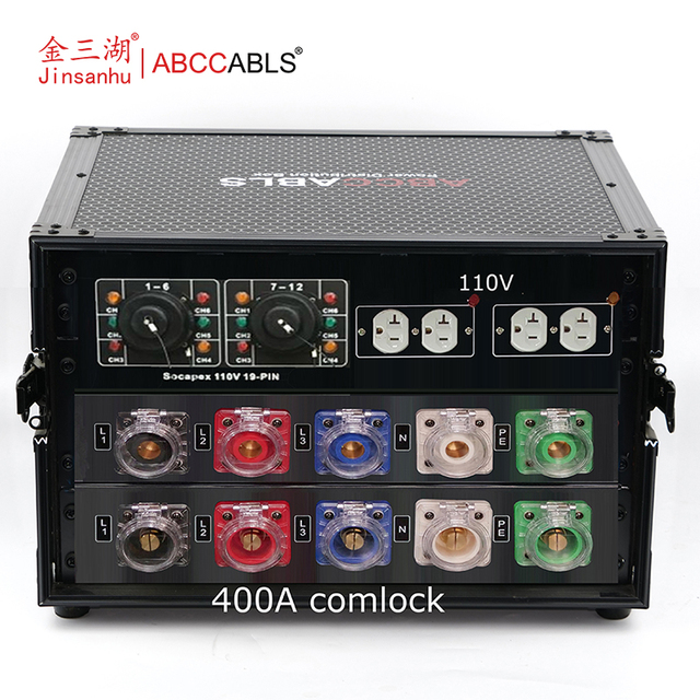 ABCCABLS 400A 3-Phase Comlock Power Distro Box 110V 6-Socket Socapex 19Pin Stage Power Distribution System for Concerts Live