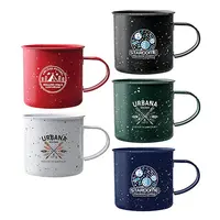 CHL - Amazon Custom Logo Reusable Rolled Rim Metal Steel Tin Enamel Camping Coffee Tea Cup Mug with Handle