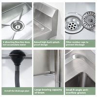 Wastafel 304 Stainless Steel, wastafel tiga mangkuk tunggal ganda komersial untuk sekolah dapur kantin digunakan untuk mencuci piring sayuran
