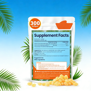 כמוסות ג'ל רכות של ויטמין D3 K2 טבעוני למבוגרים, מועשרות בשמן קוקוס, 500 מיליגרם, 300 יחידות, תומכות בספיגת סידן ובריאות העצם (OEM/ODM) - Product Image 3