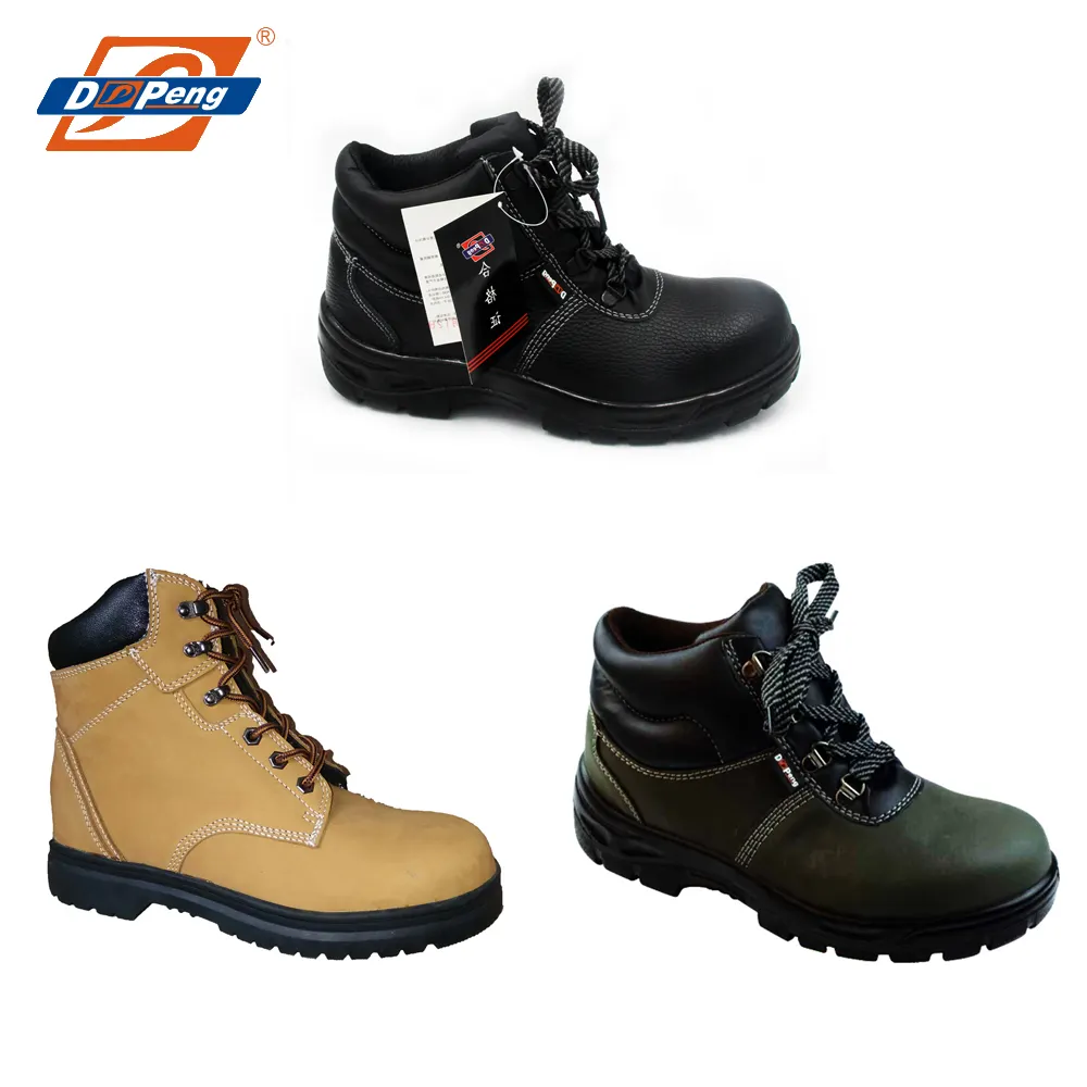 Venda quente do couro genuíno botas de trabalho ao ar livre, calçados de segurança industrial de mineração