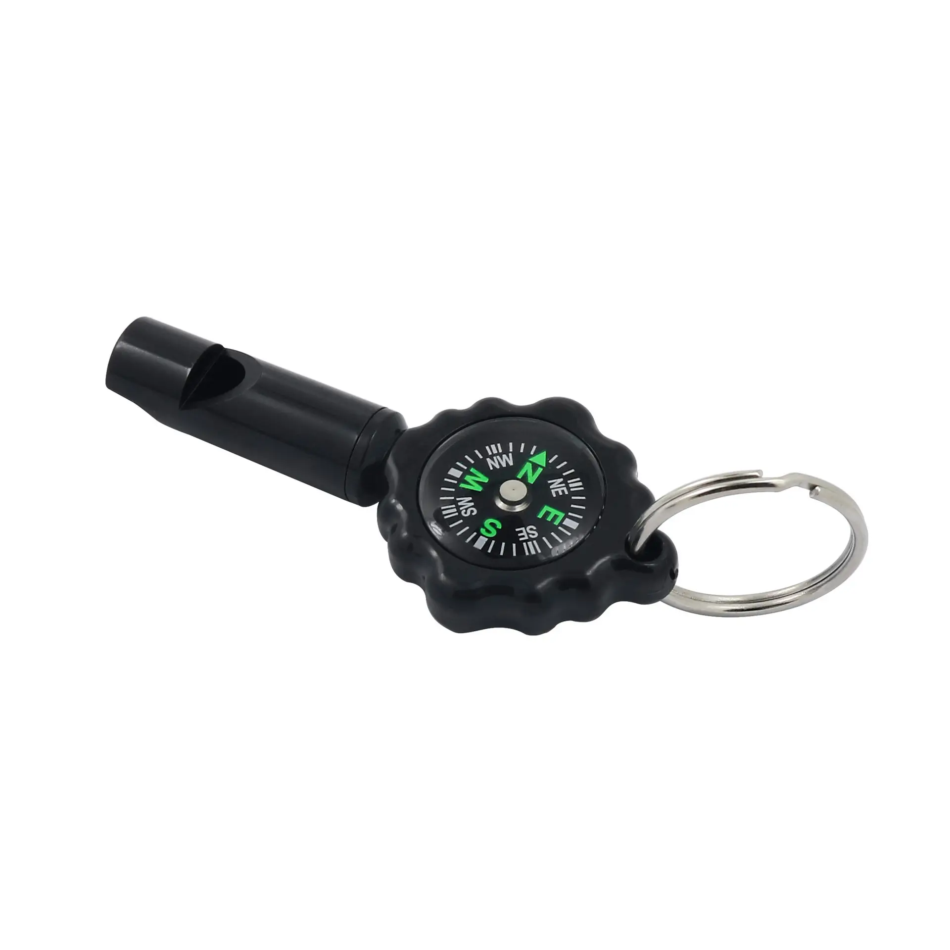 Zwart Kleur 2-In-1 Fluitkompas Sleutelhanger Kompas Outdoor Camping Producten Geleiding Naald Kompas