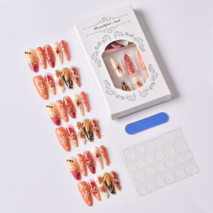 Automne Hiver 30 Pièces Long Amande ABS Press-On Nails Feuille D'or Conception 3D <span class=keywords><strong>Libellule</strong></span> Fleur Feuille D'érable Motifs pour Doigt - Product Image 4