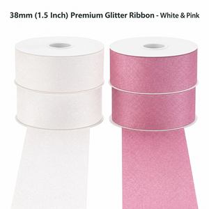 Cinta de Poliéster Brillante Blanca de Lujo para Regalos, Bodas y Navidad, con Purpurina, de 7/8 y 5/8 Pulgadas, en Rollo, con Diseño Estriado - Product Image 3