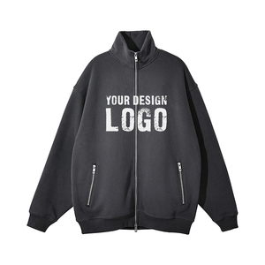 America Fashion Plus Fleece Stand Collar <b>Zip</b> <b>Men's</b> Hoodies Custom Logo Washed Drop Shoulder Zipped <b>Mens</b> <b>Cardigan</b> Hoodies - Product Image 2