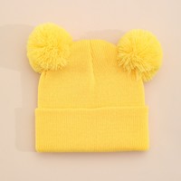 Nouveaux bonnets d'hiver tricotés avec double pompon, chapeaux pour enfants, logo personnalisé, étiquette tissée, casquette chaude coupe-vent pour bébés filles et garçons