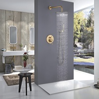 Système de douche mural multifonctionnel en laiton doré brossé de luxe avec mitigeur en céramique, ensemble de douche à effet pluie doux pour villa
