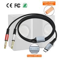 Kabel Audio 2 in 1 Tipe C ke 6.35 MM TS, Desain Baru Pabrik 2026, OTG USB C ke Dual 6.35mm 1/4 Inch Mono Splitter Y, Kabel Nilon