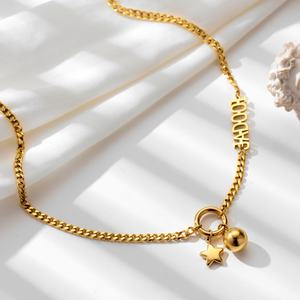 Collar de bola con estrella de cinco puntas de geometría sólida para mujer, cadena de acero de titanio con cierre, regalos para fiestas de acero inoxidable. - Product Image 5