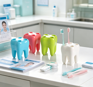 Custom logo Printed Tooth Brush <b>Shelf</b> Holder Container 4 Hole Teeth Shape <b>Stand</b> Bracket Wholesale - Product Image 5