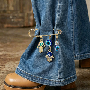 Broche Vintage de Liga Banhado a Ouro com Olho e Mão de <span class=keywords><strong>Hamsa</strong></span>, Acessório Multifuncional Feminino para Calças com Concha Marinha, Não Oxida - Product Image 2