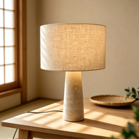 Lampe de table Wabi Sabi en tissu de lin beige et pierre de travertin jaune, lampe de chevet nordique pour hôtel, appartement, villa, maison