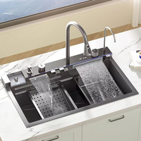 Évier de cuisine multifonctionnel 304 en une seule pièce, nouvelle tendance 2026, lave-tasses automatique, affichage numérique piano, robinet à deux cascades